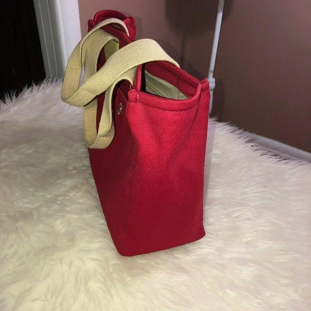 BURBERRY Red Canvas Ivory Handles Satchel Handbag - Picture 3 of 12
